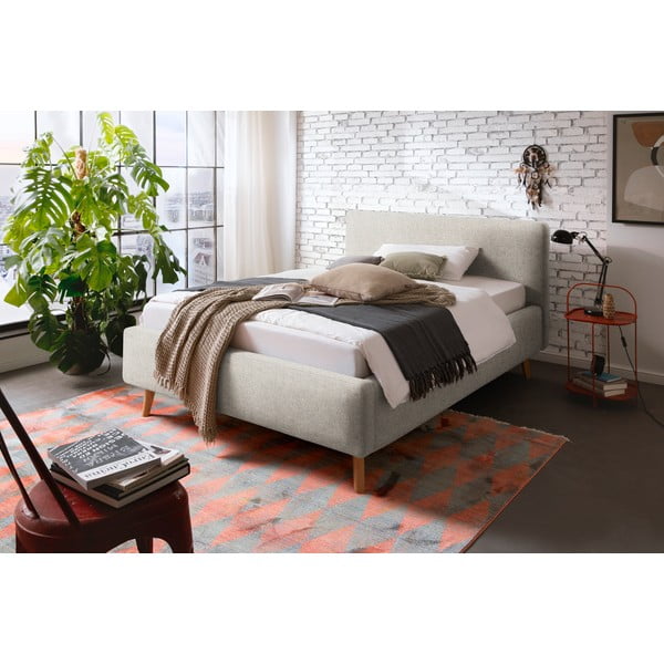 Smėlio spalvos dvigulė lova audiniu dengta su sandėliavimo vieta su lovos grotelėmis 140x200 cm Mattis – Meise Möbel-image-1