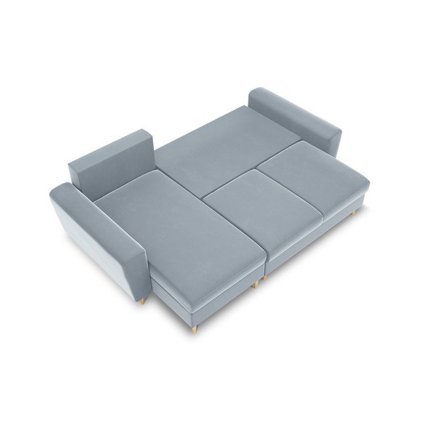 Šviesiai mėlynos spalvos iš velveto sulankstoma/su sandėliavimo vieta kampinė sofa Kyoto – Cosmopolitan Design-image-1