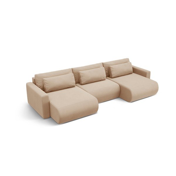 Šviesiai rudos spalvos iš velveto sulankstoma/su sandėliavimo vieta kampinė sofa („U“ formos) Belfast – Cosmopolitan Design-image-2