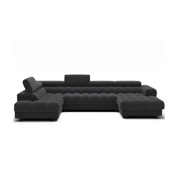 Tamsiai pilkos spalvos iš boucle sulankstoma kampinė sofa (su kairiuoju kampu/„U“ formos) Feraria – ELTAP