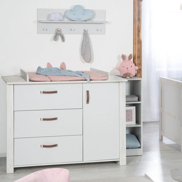 Žema su vystymo stalu vaikiška šoninė spintelė baltos spalvos 126x99 cm Mila – Roba-image-2
