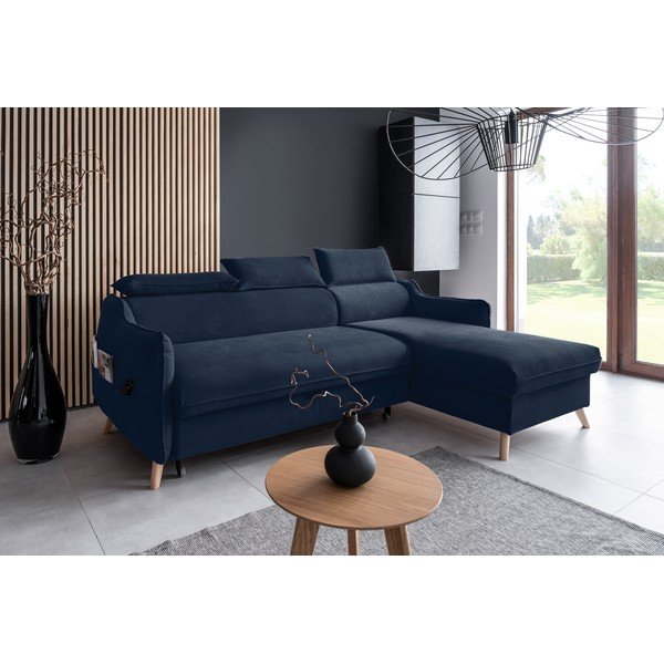 Sulankstoma kampinė sofa iš velveto tamsiai mėlynos spalvos (su dešiniuoju kampu) Sweet Harmony – Miuform-image-3