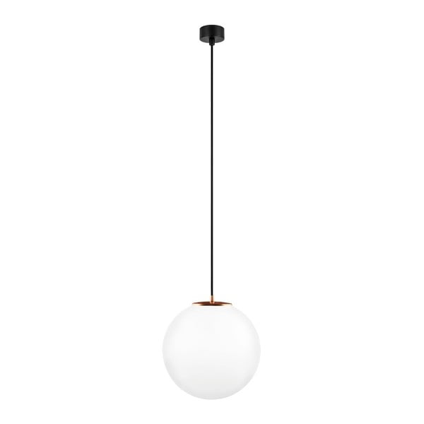 Baltas pakabinamas šviestuvas su juodu kabeliu ir vario spalvos detalėmis "Sotto Luce Tsuri", ⌀ 30 cm