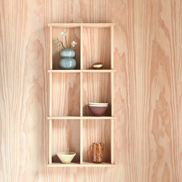 Natūralios spalvos iš ąžuolo masyvo kelių aukštų sieninė lentyna 37 cm Grid – OYOY Living Design-image-1