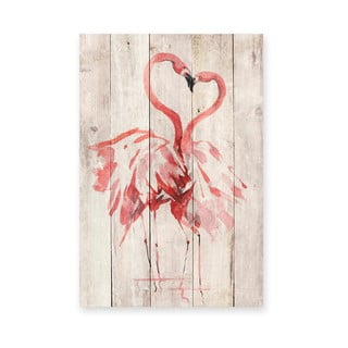 Sieninė dekoracija iš pušies medienos Madre Selva Love Flamingo, 60 x 40 cm