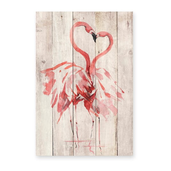 Sieninė dekoracija iš pušies medienos Madre Selva Love Flamingo, 60 x 40 cm