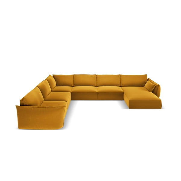 Garstyčių spalvos iš velveto kampinė sofa (su kairiuoju kampu/„U“ formos) Vanda – Mazzini Sofas