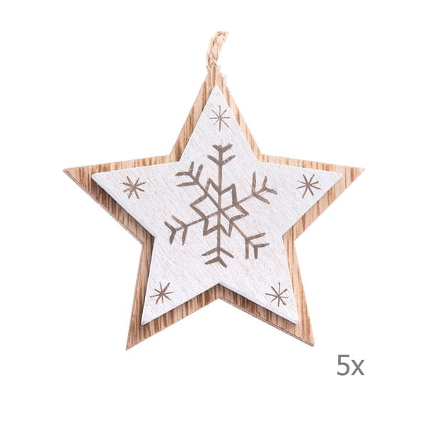 5 baltų medinių Dakls žvaigždės formos kabančių papuošalų rinkinys, 7,5 cm ilgio