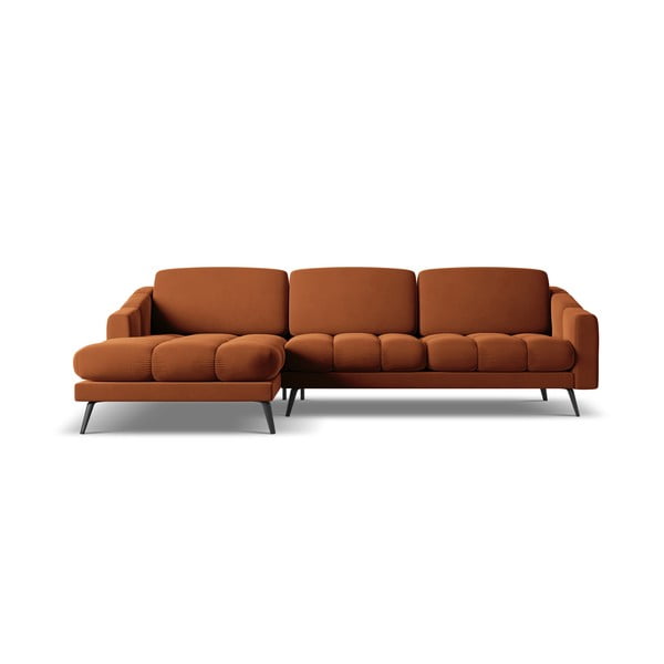 Oranžinės spalvos iš velveto kampinė sofa (su kairiuoju kampu) Nalu – Makamii