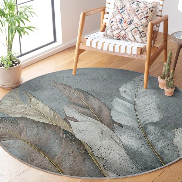 Skalbiamas apvalios formos kilimas žalios spalvos/pilkos spalvos ø 100 cm Dusty Leaves – Mila Home-image-2