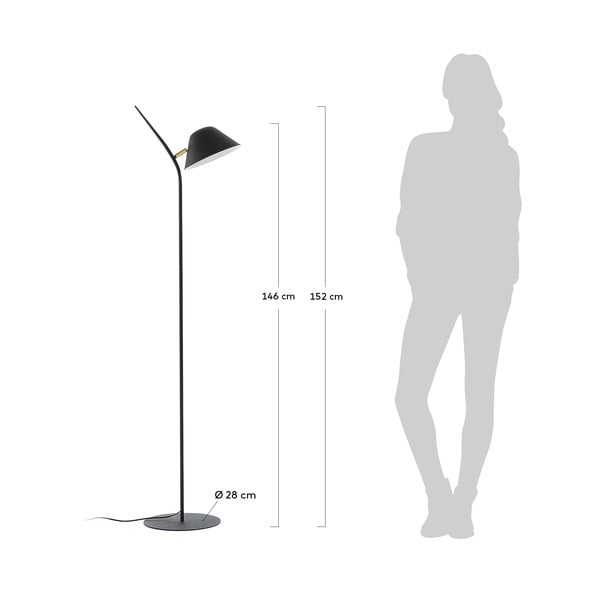 Juodos spalvos pastatomas šviestuvas (aukštis 152 cm) su metaliniu gaubtu Aurelia – Kave Home-image-4
