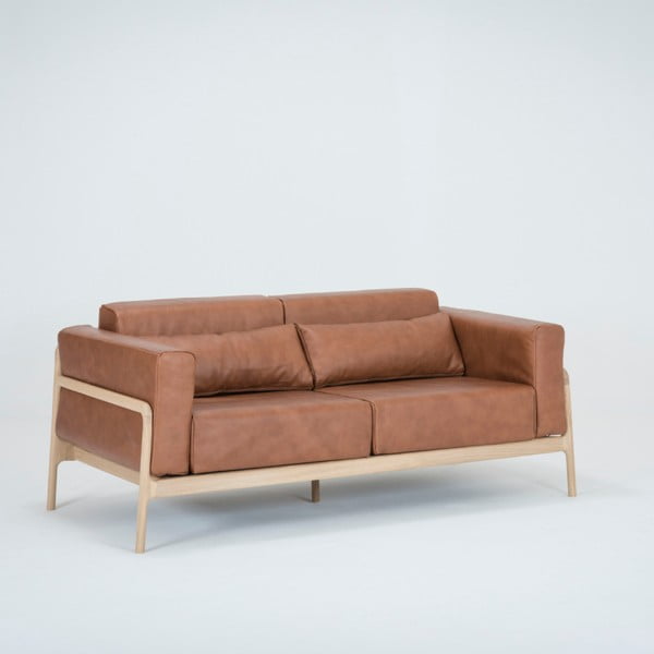 Ruda buivolo odos sofa su ąžuolo masyvo konstrukcija Gazzda Fawn, 180 cm-image-3