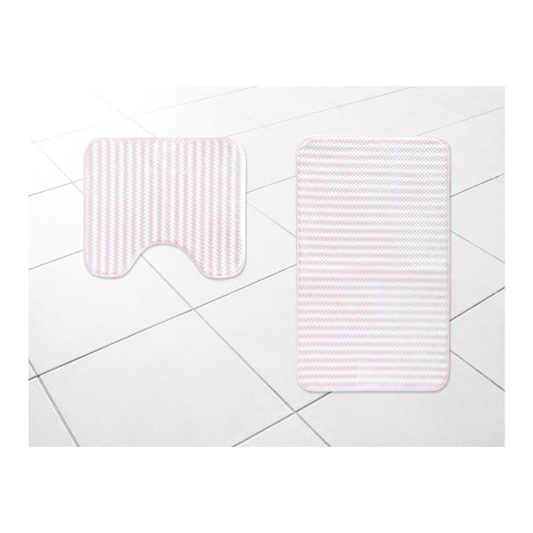 2 baltos ir rožinės spalvų vonios kambario kilimėlių rinkinys "Madame Coco Stripy