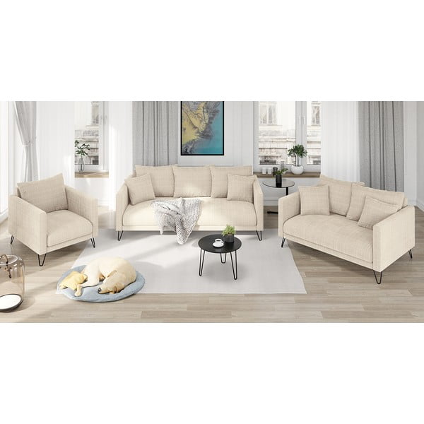 Kreminės spalvos iš šenilinio audinio sofa 140 cm Freya – Ropez-image-4