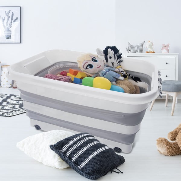 Iš plastiko daiktadėžė baltos spalvos/pilkos spalvos su dangčiu 54x39x28 cm Kemp – Orion-image-1