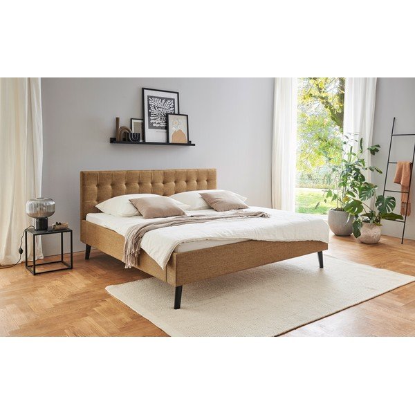 Rudos spalvos dvigulė lova audiniu dengta be grotelių 180x200 cm Empire – Meise Möbel-image-1