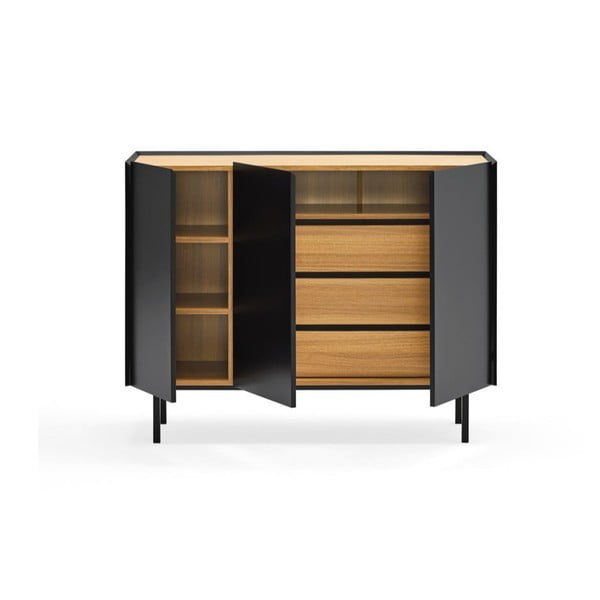 Žema šoninė spintelė juodos spalvos/natūralios spalvos iš ąžuolo 110x85 cm Arista – Teulat-image-4