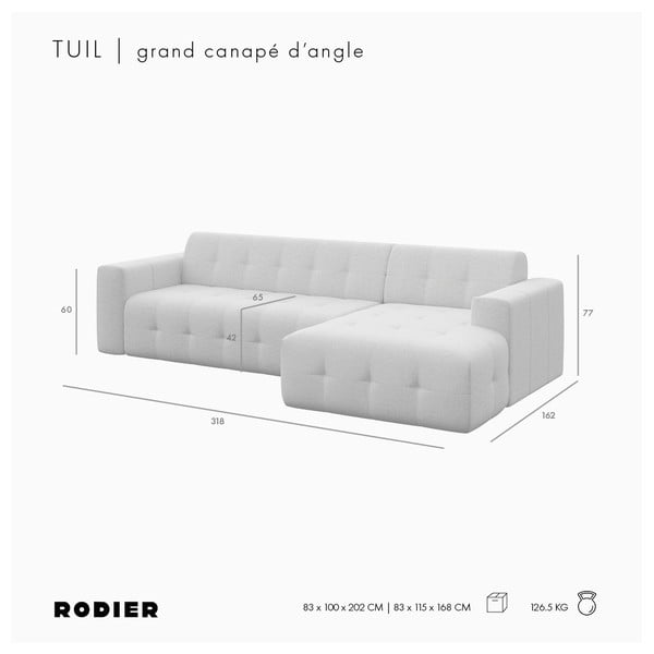 Šviesiai rudos spalvos iš velveto kampinė sofa (su dešiniuoju kampu/su gultu) Tuil – Rodier-image-4
