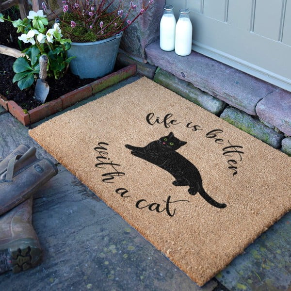 Iš kokoso pluošto grindų kilimėlis 40x60 cm Life Is Better With a Cat – Artsy Doormats-image-2