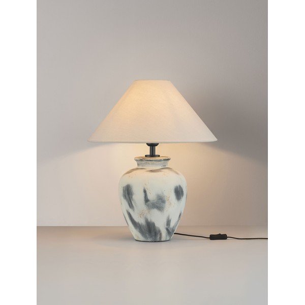 Baltos spalvos/pilkos spalvos iš keramikos stalinis šviestuvas (aukštis 55 cm) su tekstiliniu gaubtu Lupe – Nova Luce-image-3