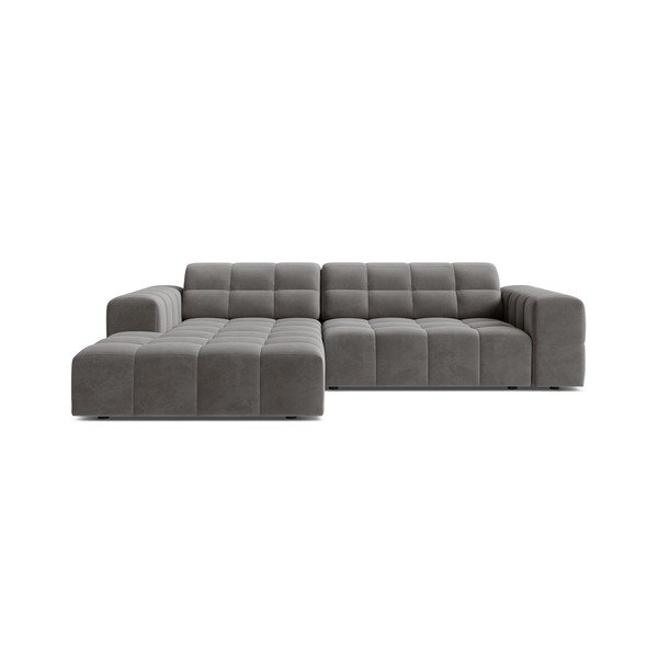 Pilkos spalvos kampinė sofa iš velveto (su kairiuoju kampu/su gultu) Chicago – Cosmopolitan Design