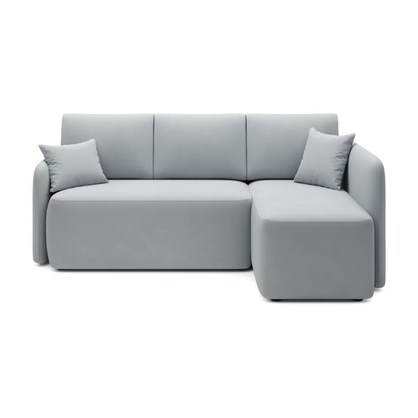 Šviesiai pilkos spalvos iš velveto sulankstoma/su sandėliavimo vieta kampinė sofa (su dešiniuoju kampu/su gultu) Hadson – ELTAP