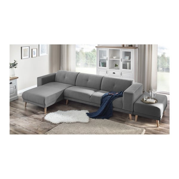 "Bobochic Paris Luna" pilka kampinė sofa su atramomis kojoms, kairysis kampas, 308 cm