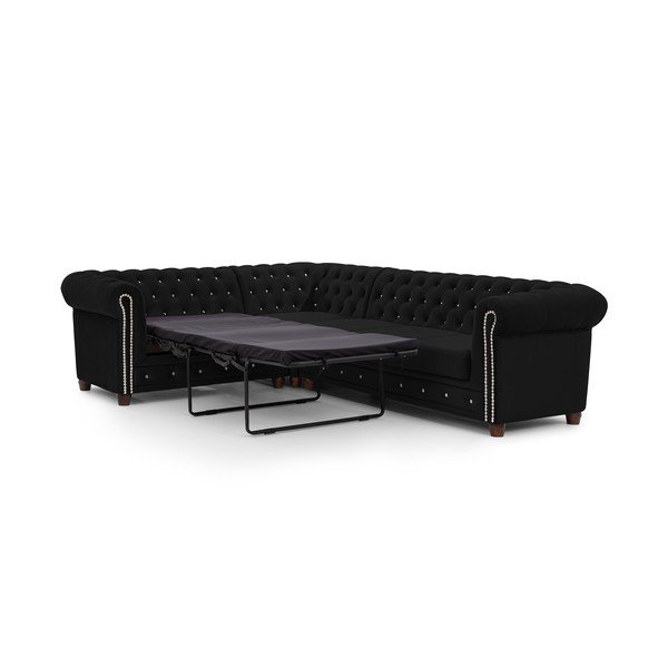 Juodos spalvos sulankstoma kampinė sofa iš velveto (su kairiuoju kampu/„L“ formos) York Blik – Ropez-image-2