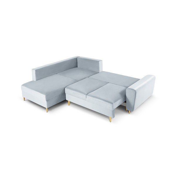 Šviesiai mėlynos spalvos iš velveto sulankstoma/su sandėliavimo vieta kampinė sofa (su kairiuoju kampu/„L“ formos) Kyoto – Cosmopolitan Design-image-2