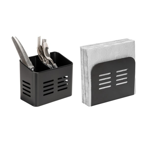 Iš metalo stalo įrankių ir servetėlių laikikliai rinkinyje 2 vnt. Black Outdoor Kitchen Baco – Wenko
