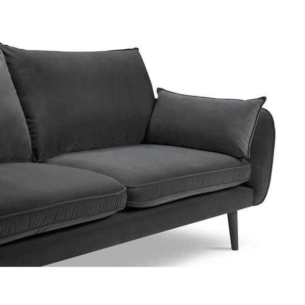 Tamsiai pilka aksominė sofa su juodomis kojomis Kooko Home Lento, 198 cm-image-1