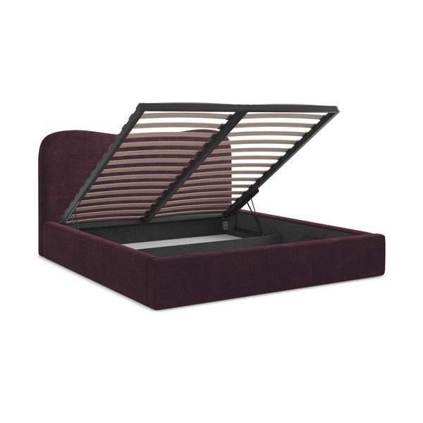 Tamsiai violetinės spalvos dvigulė lova audiniu dengta su sandėliavimo vieta su lovos grotelėmis 140x200 cm Kahai – Makamii-image-3