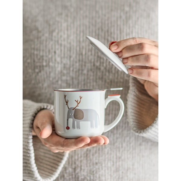 Kreminės spalvos iš akmens masės su koštuvu puodelis su Kalėdų motyvu 300 ml Valentin – Bloomingville-image-1