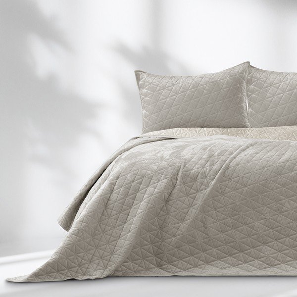 Pilkai smėlinės spalvos iš velveto dygsniuota lovatiesė 220x240 cm Laila – Restilo-image-2