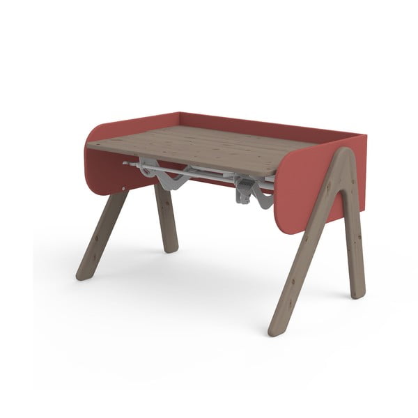 Tamsiai rudos ir raudonos spalvos pušies medienos rašomasis stalas su reguliuojamu aukščiu "Flexa Woody