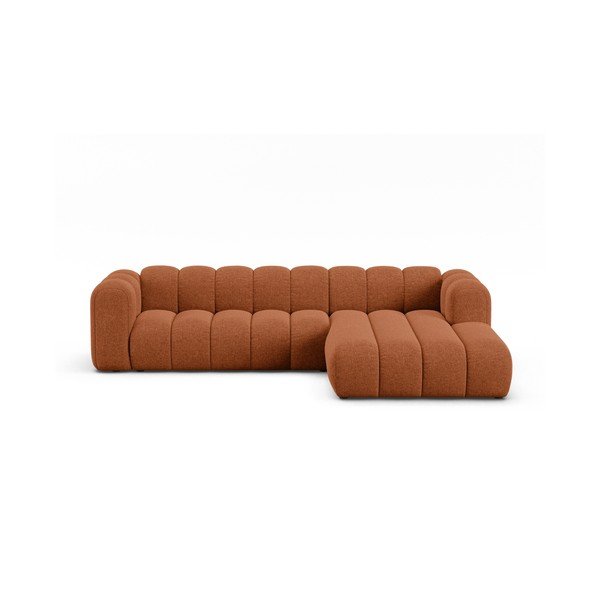 Raudonos plytų spalvos kampinė sofa iš šenilinio audinio (su dešiniuoju kampu/su gultu) Lupine – Micadoni 