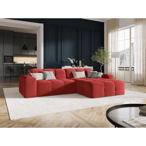 Raudono aksomo kampinė sofa (dešinysis kampas) Kendal - Micadoni Home-image-1