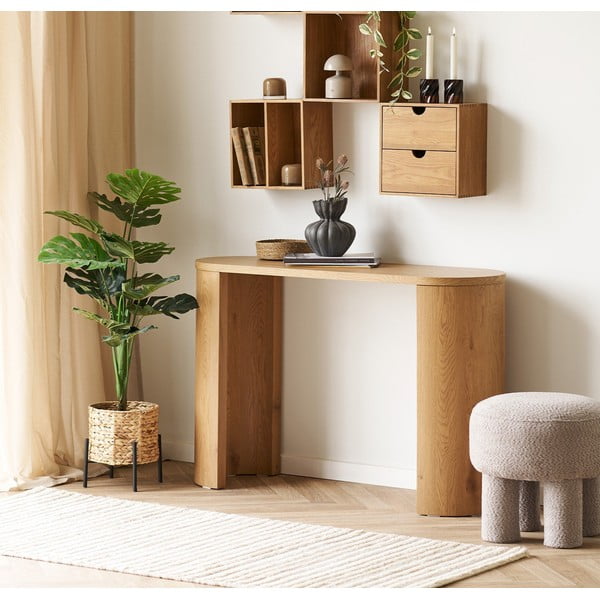 Natūralios spalvos konsolinis staliukas iš ąžuolo 38x114 cm Bibione – House Nordic-image-1