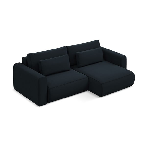 Tamsiai mėlynos spalvos iš velveto sulankstoma/su sandėliavimo vieta kampinė sofa (su dešiniuoju kampu/su gultu) Kapua – Makamii-image-4
