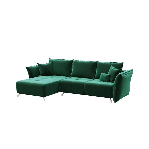 Tamsiai žalia aksominė kampinė sofa-lova Devichy Hermes, kairysis kampas-image-2