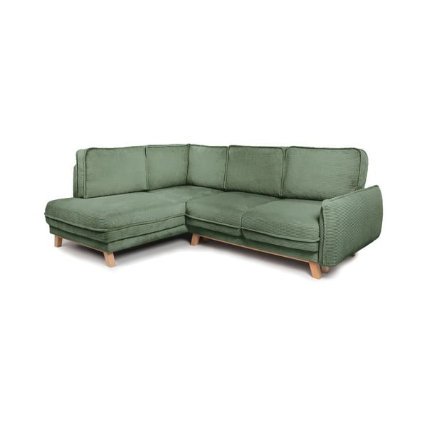 Iš kordinio velveto sulankstoma kampinė sofa šviesiai žalios spalvos (su kairiuoju kampu) Tori – Bonami Selection-image-2