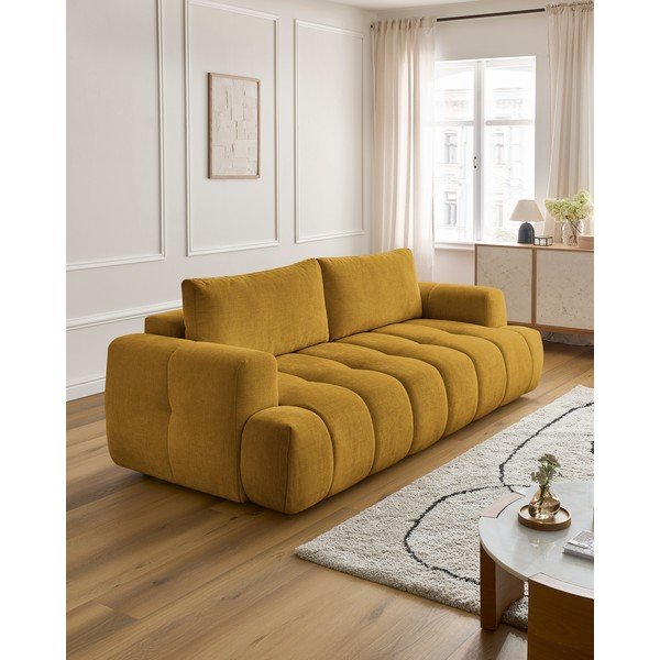 Garstyčių spalvos sulankstoma/su sandėliavimo vieta sofa 251 cm Fuji – Bobochic Paris-image-1