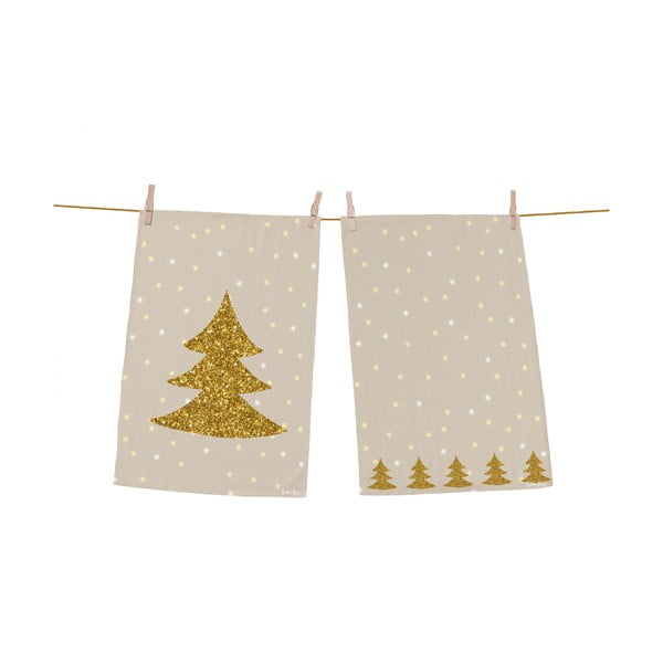 Virtuvės rankšluosčiai iš medvilnės 2 vnt. su Kalėdų motyvu 50x70 cm Gold Tree – Butter Kings