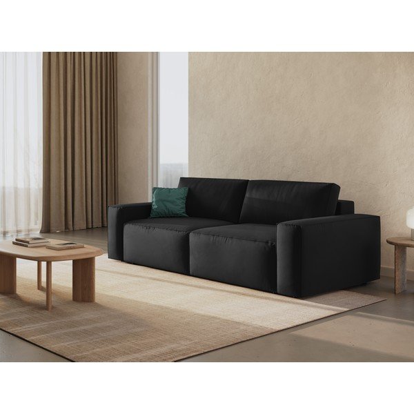 Juodos spalvos iš velveto sulankstoma/su sandėliavimo vieta sofa 247 cm Jodie – Micadoni -image-1