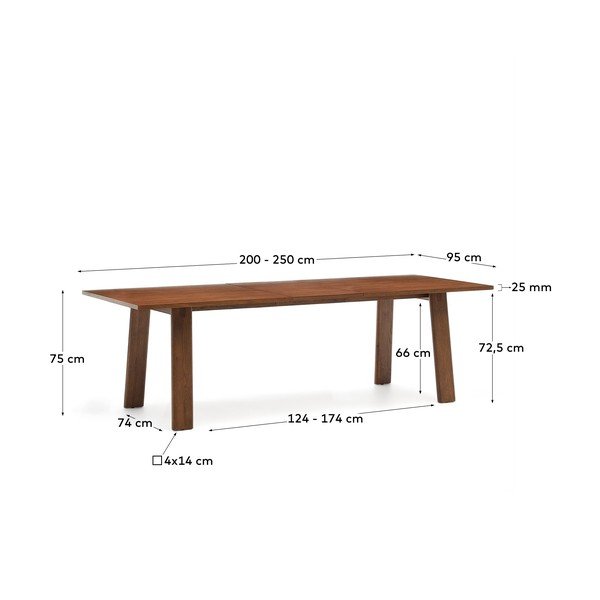 Prailginamas valgomojo stalas su papildomu stalviršiu su riešutmedžio dekoro stalviršiu 95x200 cm Arlen – Kave Home-image-4