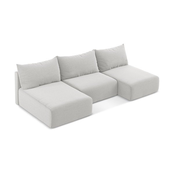 Šviesiai pilkos spalvos sulankstoma/su sandėliavimo vieta kampinė sofa iš velveto („U“ formos) Kalena – Makamii-image-3
