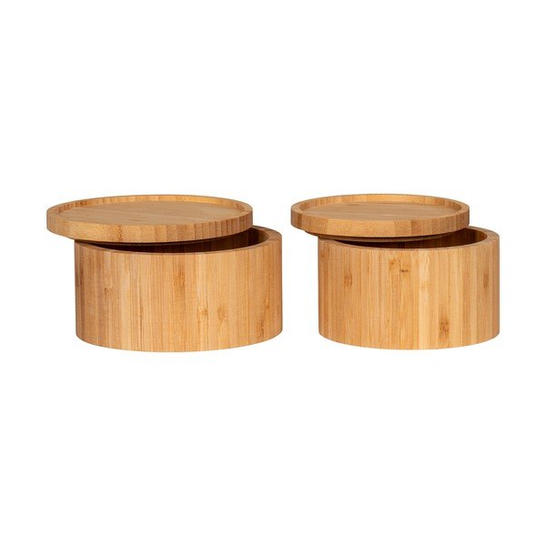 Natūralios spalvos iš bambuko daiktadėžės su dangčiu/dekoratyvinės 2 vnt. ø 15x8 cm Chefalu – House Nordic-image-2