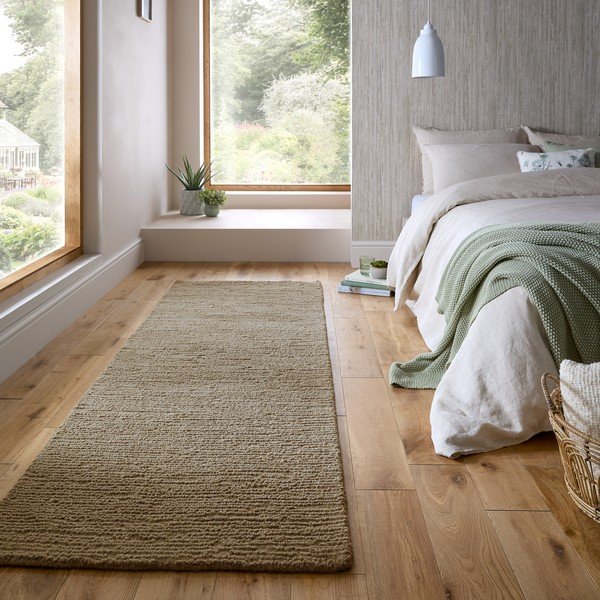 Rankų darbo khaki spalvos iš vilnos kilimas 80x230 cm Harris Boucle – Flair Rugs-image-1