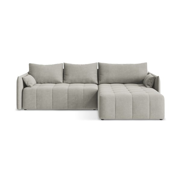 Šviesiai pilkos spalvos sulankstoma/su sandėliavimo vieta kampinė sofa (su dešiniuoju kampu/su gultu) Moku – Makamii