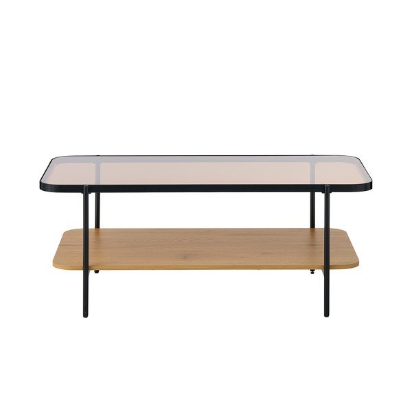 Natūralios spalvos kavos staliukas su stikliniu stalviršiu 60x120 cm Hassel – Unique Furniture-image-2